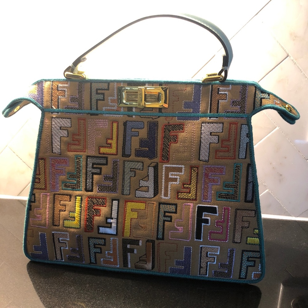 Multi-Color Canvas Logo Handbag